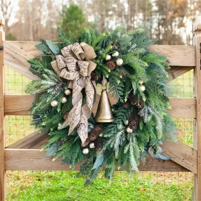Christmas Door Wreath with Pine Cones and Jute Bow