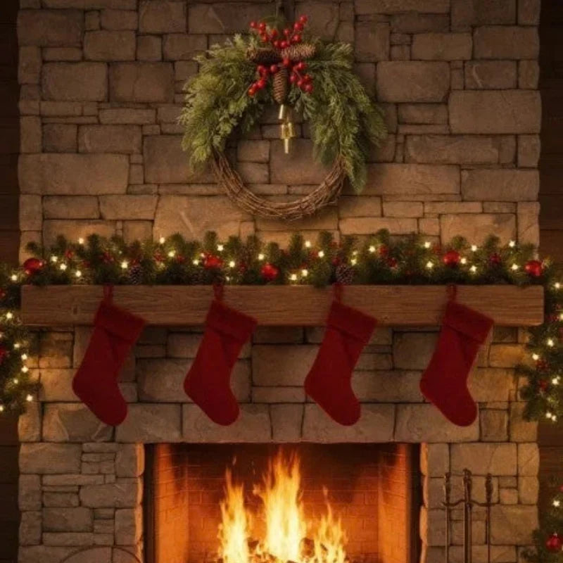 Christmas Wreath with Golden Bells, Pinecones, and Artificial Evergreen on Grapevine Base