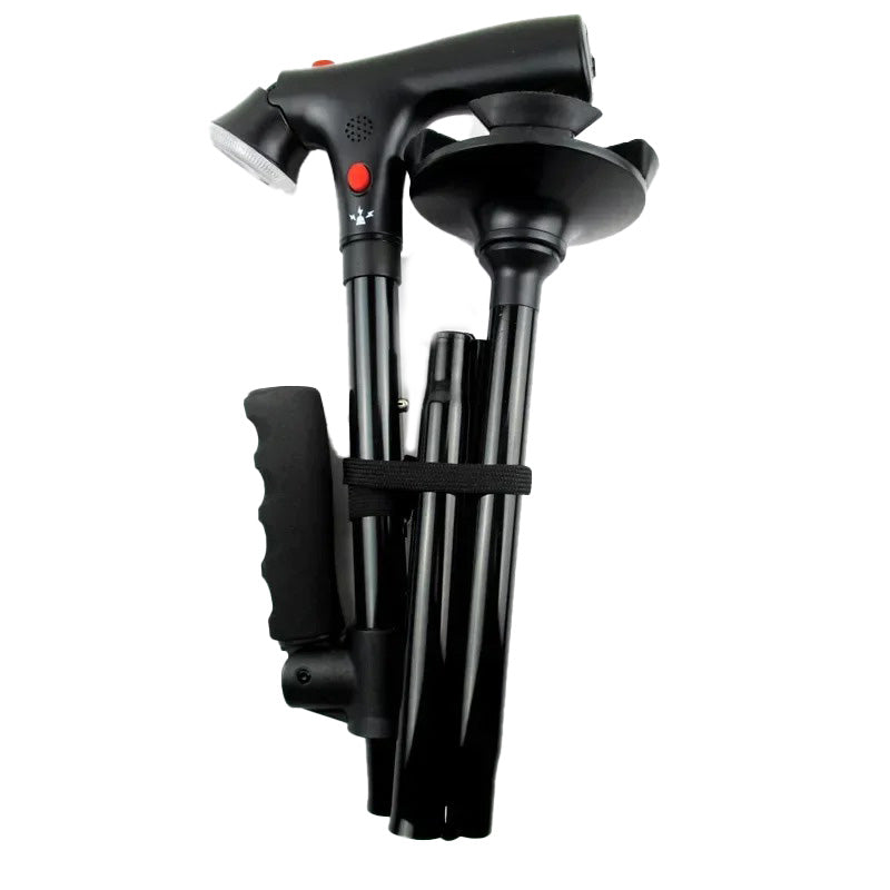 Folding Walking Cane with Dual Handles, Alarm and Light