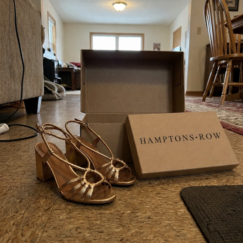 Hamptons Row sandals and packaging