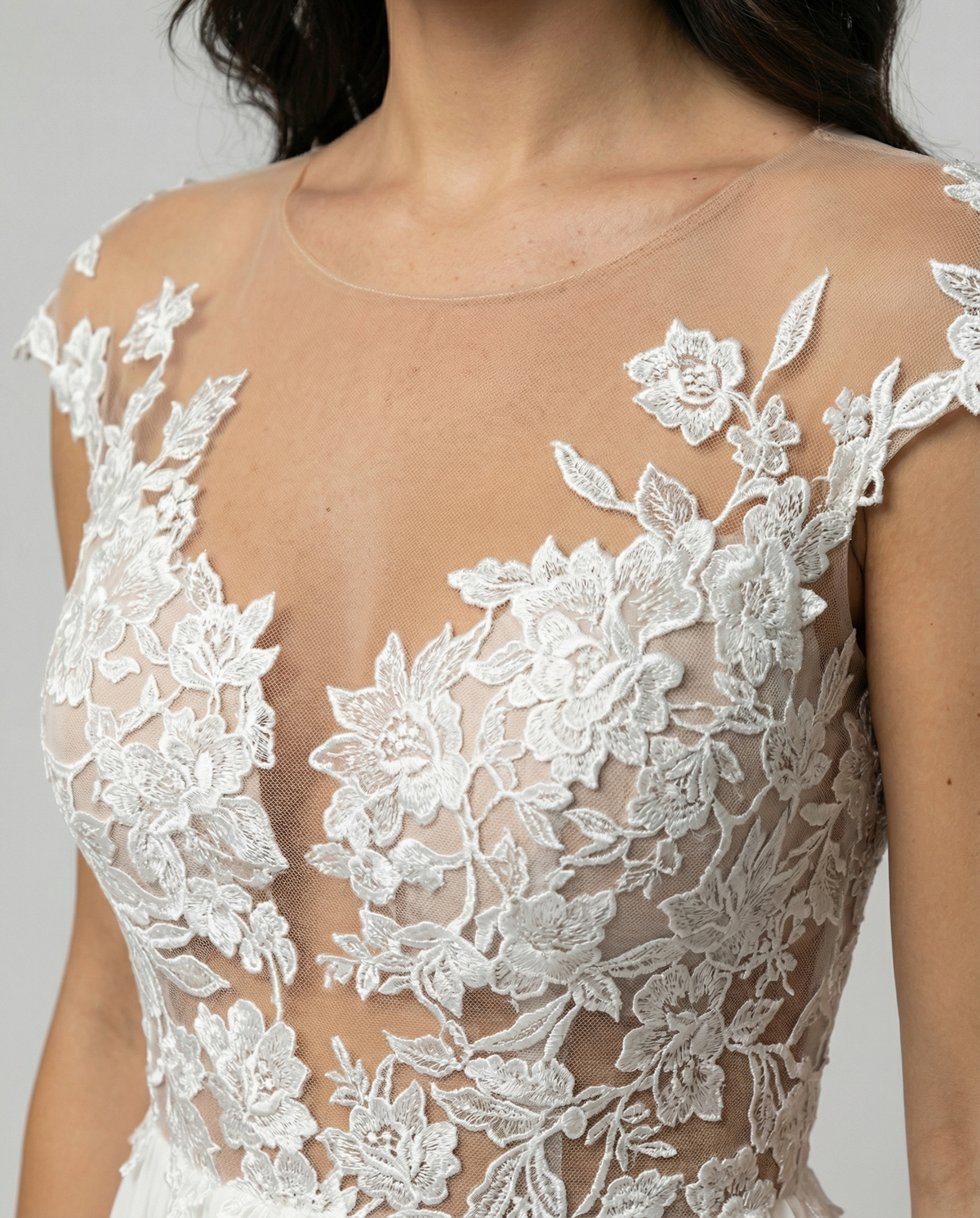 Maternity Lace Evening Wedding Dress with Pockets, Side Slit, Backless, V-Neck - White