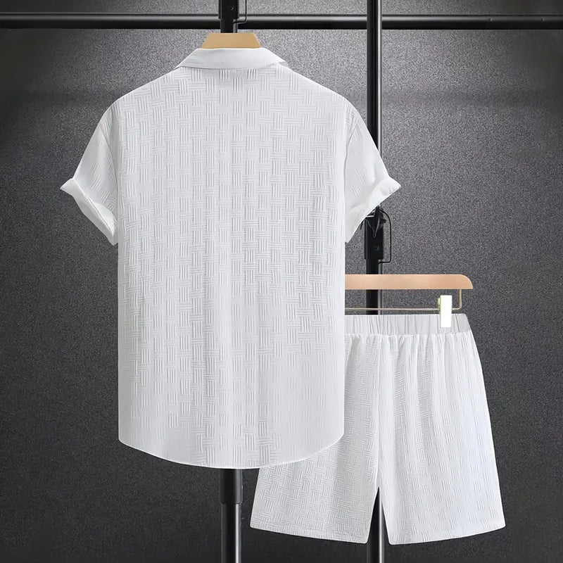 Men's Button-Up Shirt and Shorts Set - Short-Sleeve Collared Shirt