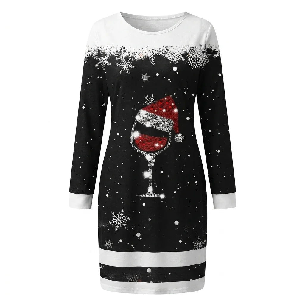 Round Neck Printed Christmas Dress