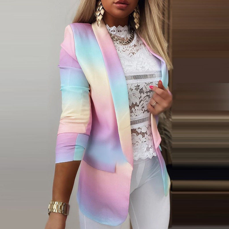 Women's 3/4 Sleeve Open Front Printed Blazer