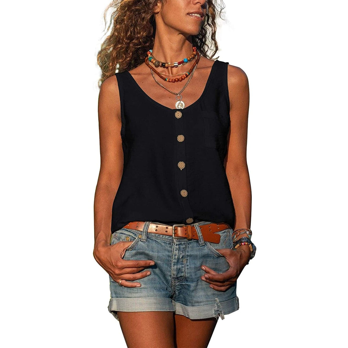Women's Sleeveless Button-Down Top