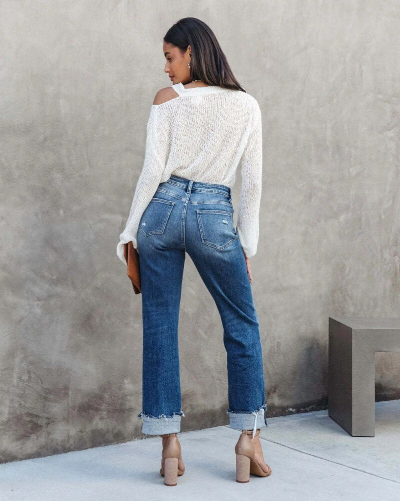 Women's Straight Leg Distressed Jeans