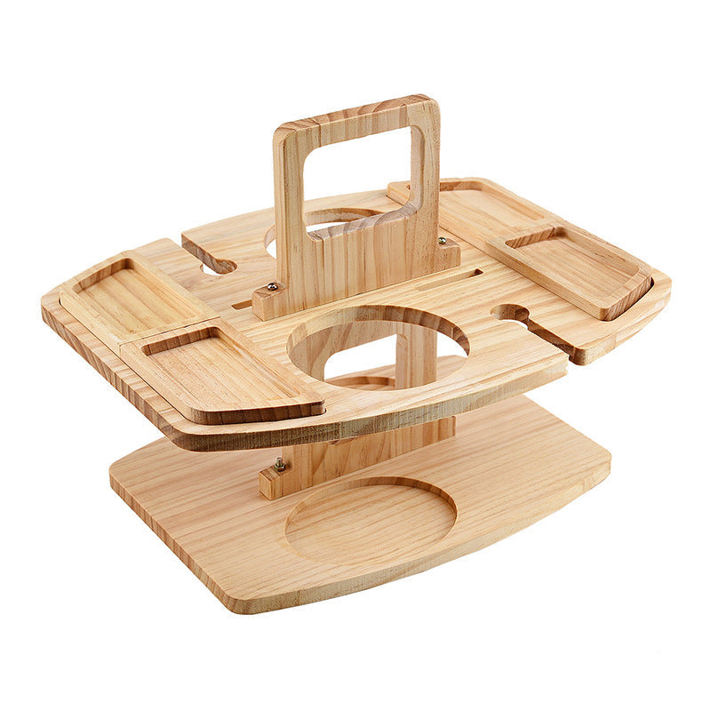 Wooden Christmas Serving Board with Wine and Snack Holders
