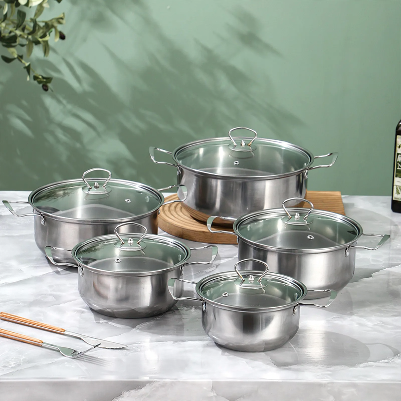 10-Piece Stainless Steel Cookware Set with Glass Lids