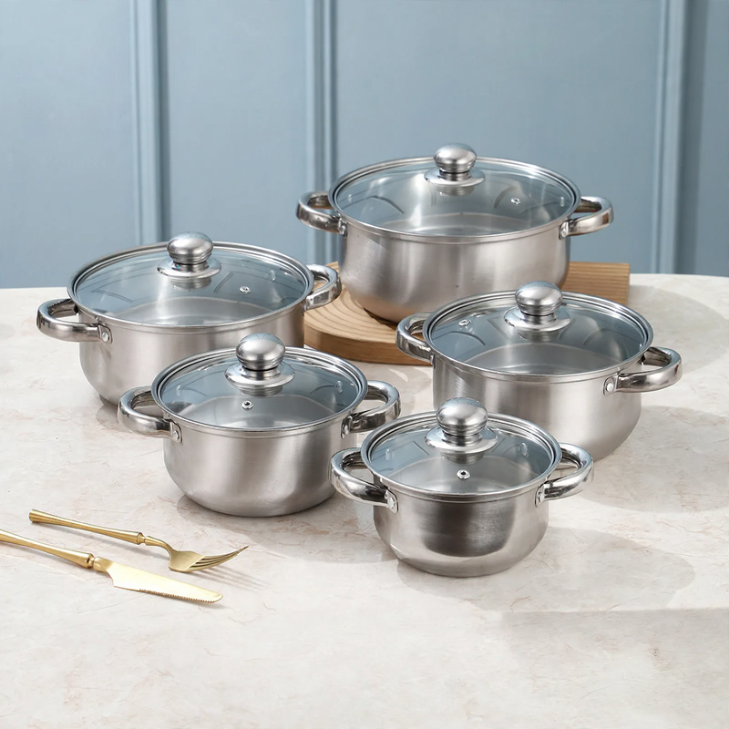 10-Piece Stainless Steel Cookware Set with Glass Lids