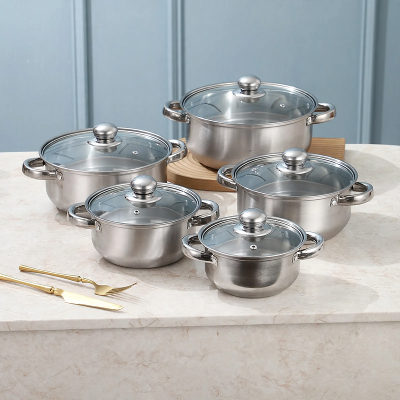 10-Piece Stainless Steel Cookware Set with Glass Lids