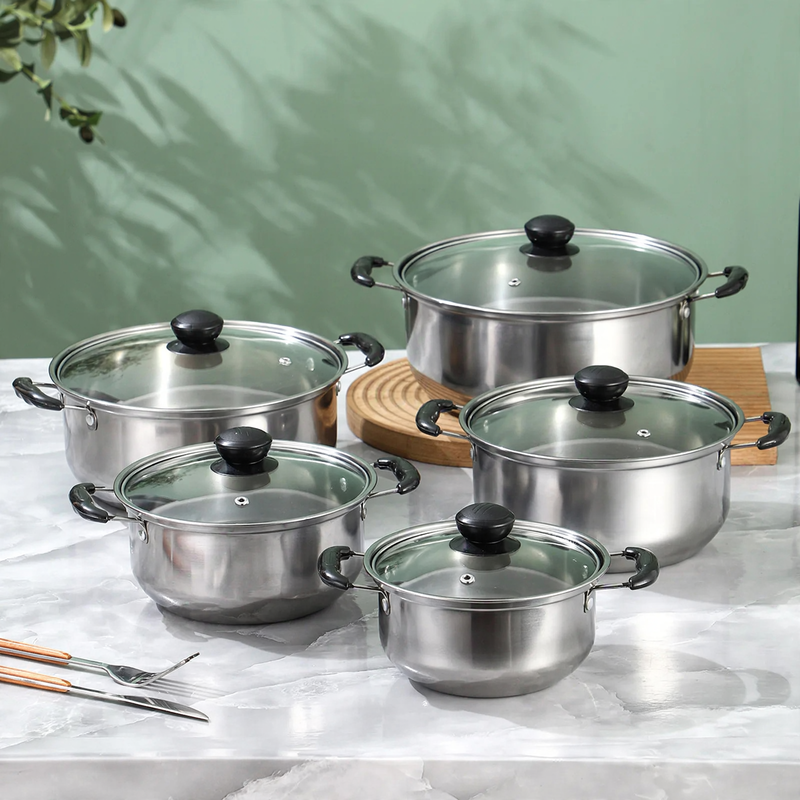 10-Piece Stainless Steel Cookware Set with Glass Lids