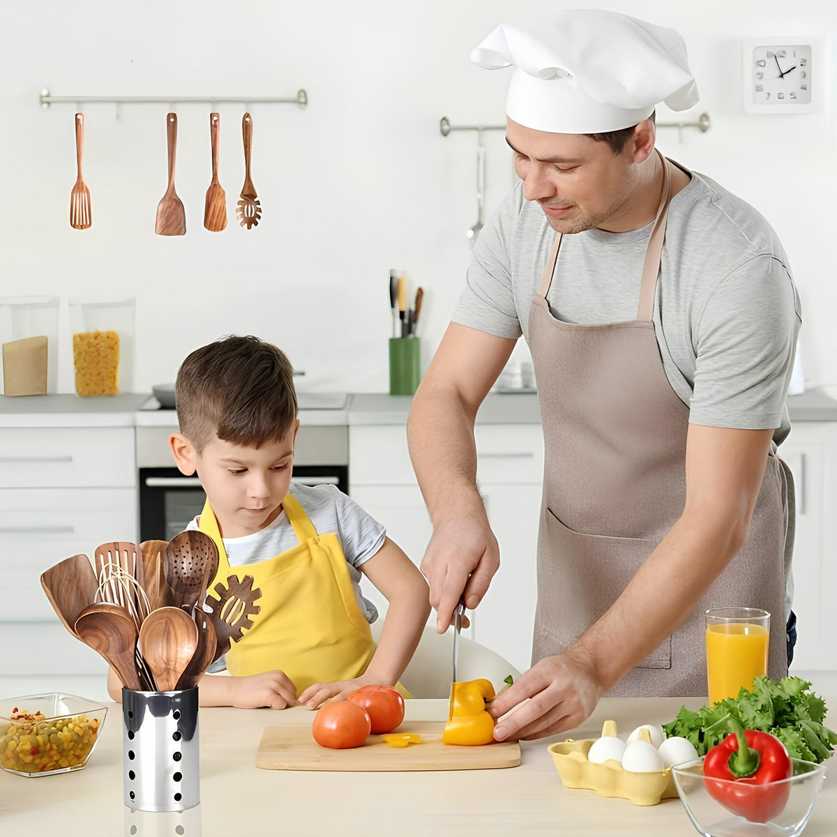 11-Piece Teak Kitchen Utensil Set | With Holder | Natural Wood