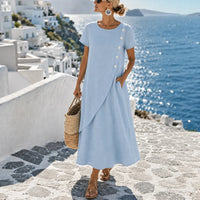 Asymmetric Button Midi Dress with Pockets