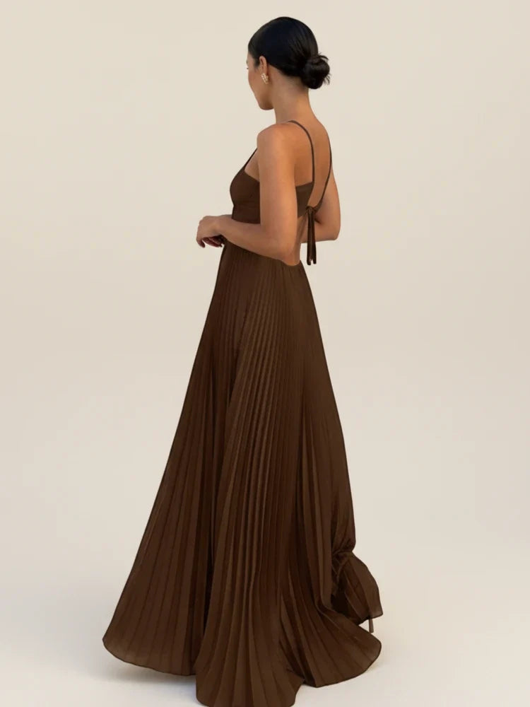 Backless Halter Pleated Maxi Dress