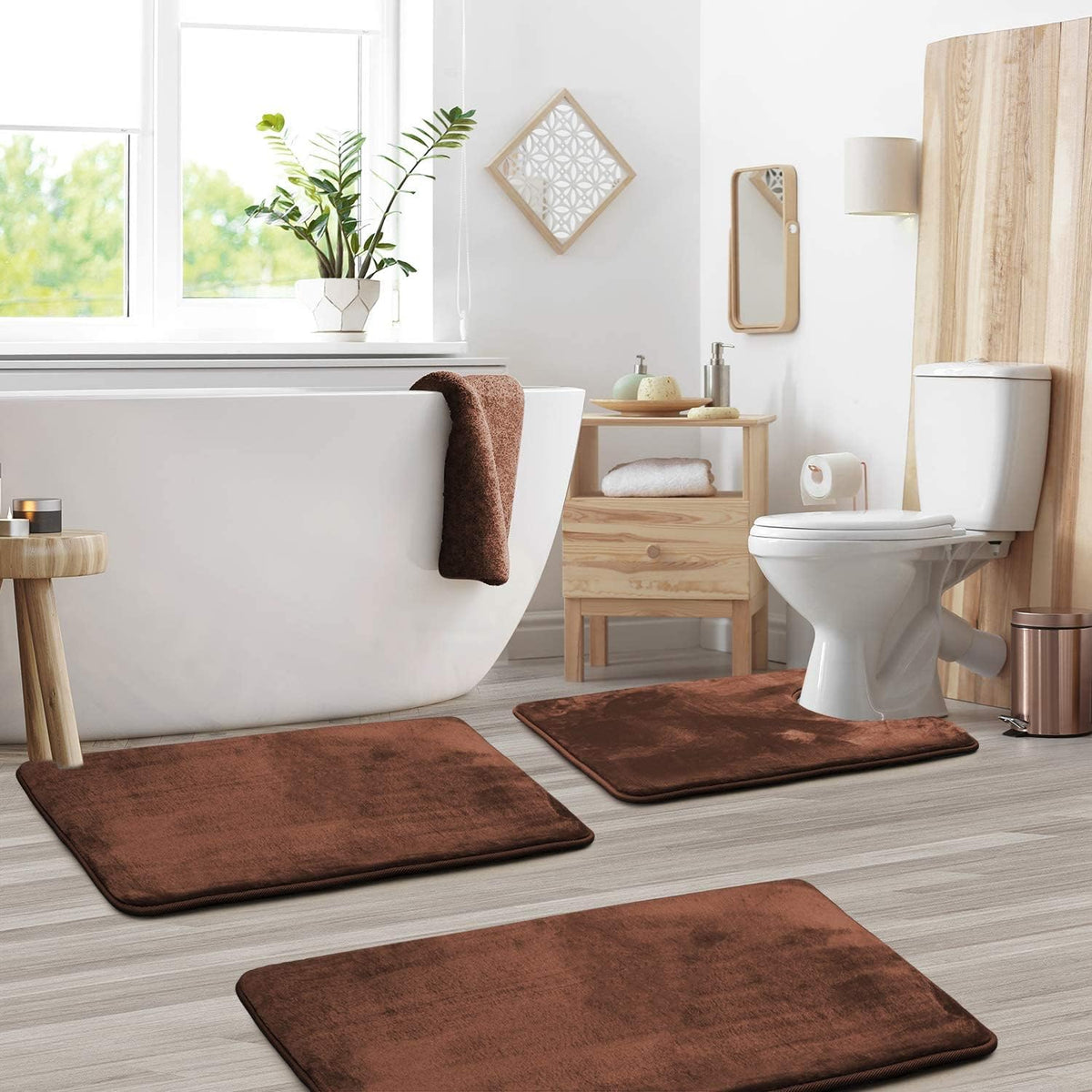 Bathroom Mat Memory Foam Set Anti-Slip Washable