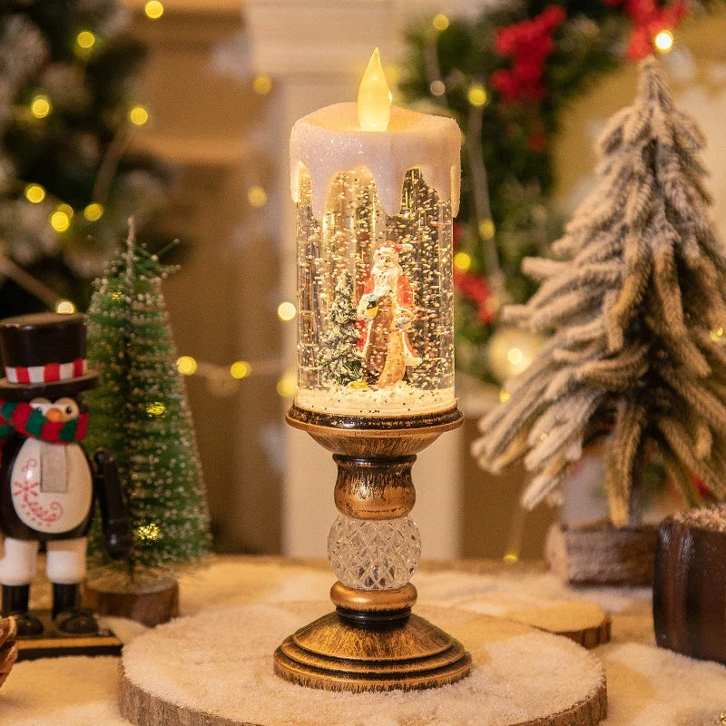 Battery-Operated Flameless LED Snow Globe Candle with Glitter