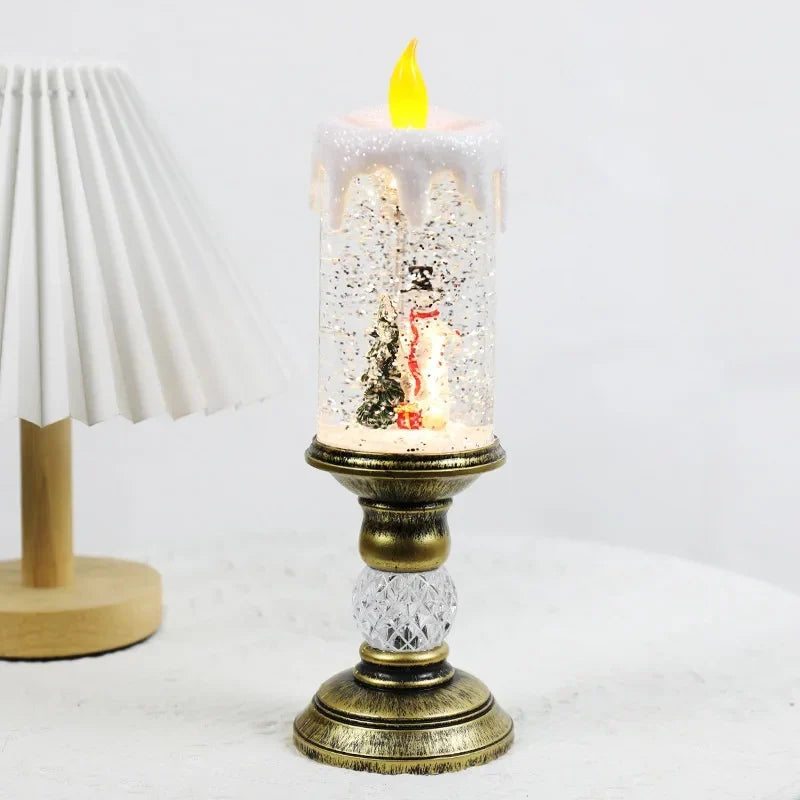 Battery-Operated Flameless LED Snow Globe Candle with Glitter