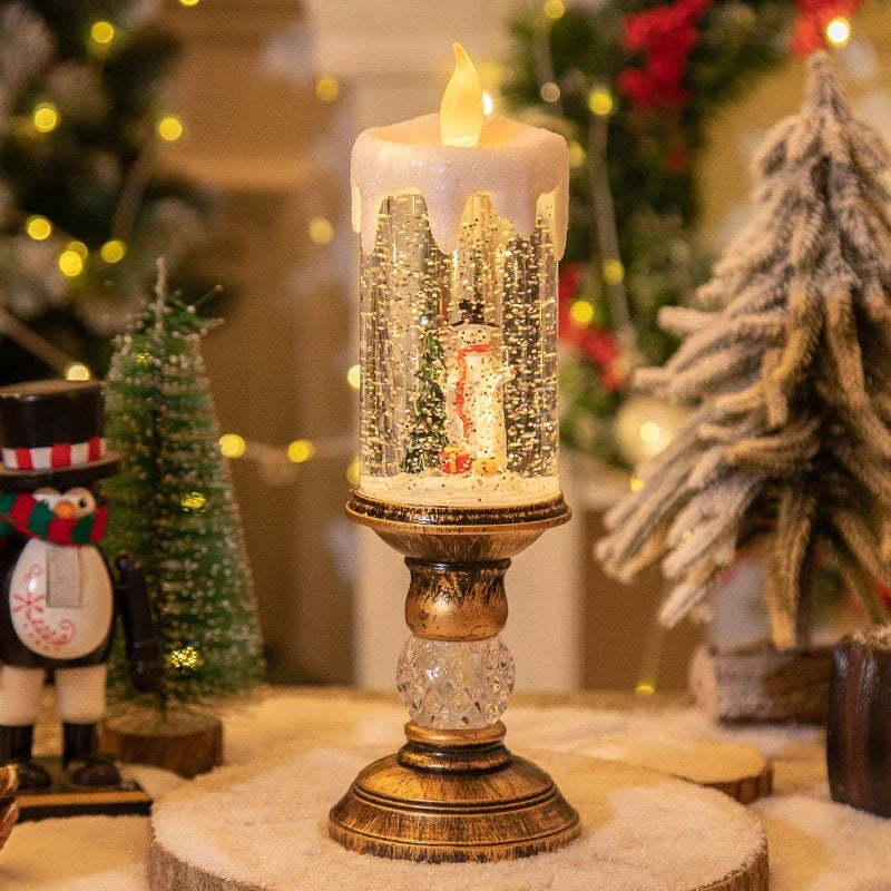 Battery-Operated Flameless LED Snow Globe Candle with Glitter