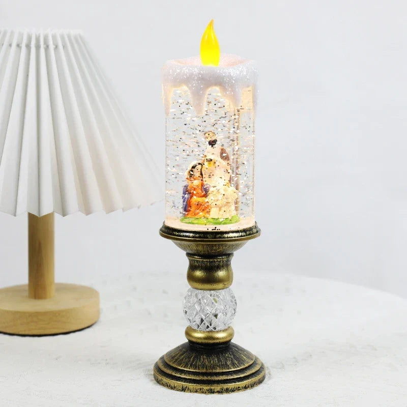 Battery-Operated Flameless LED Snow Globe Candle with Glitter