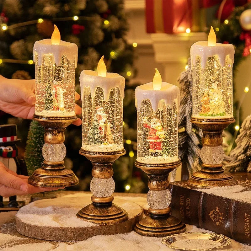 Battery-Operated Flameless LED Snow Globe Candle with Glitter