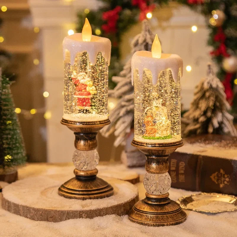 Battery-Operated Flameless LED Snow Globe Candle with Glitter