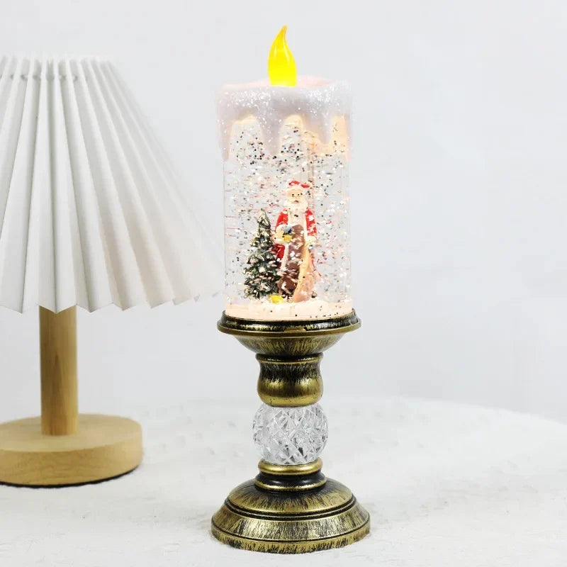 Battery-Operated Flameless LED Snow Globe Candle with Glitter
