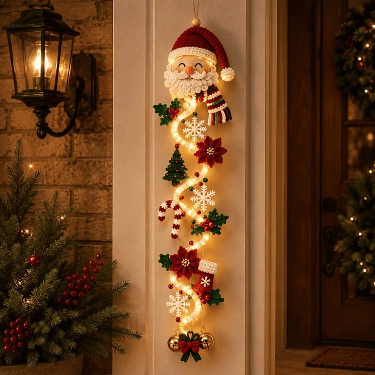 Christmas Decoration - Lighted Door Hanger with Warm LED Glow