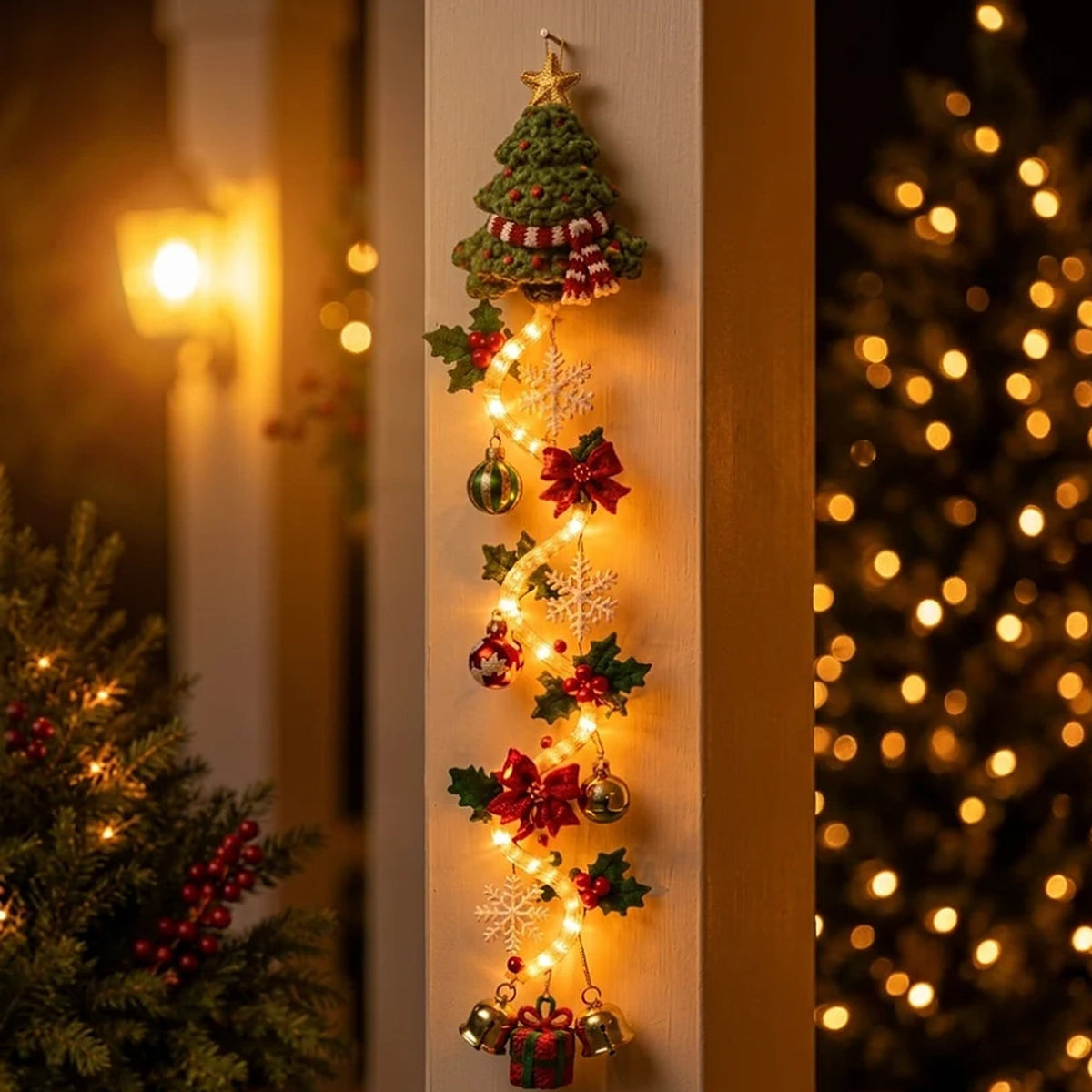 Christmas Decoration - Lighted Door Hanger with Warm LED Glow