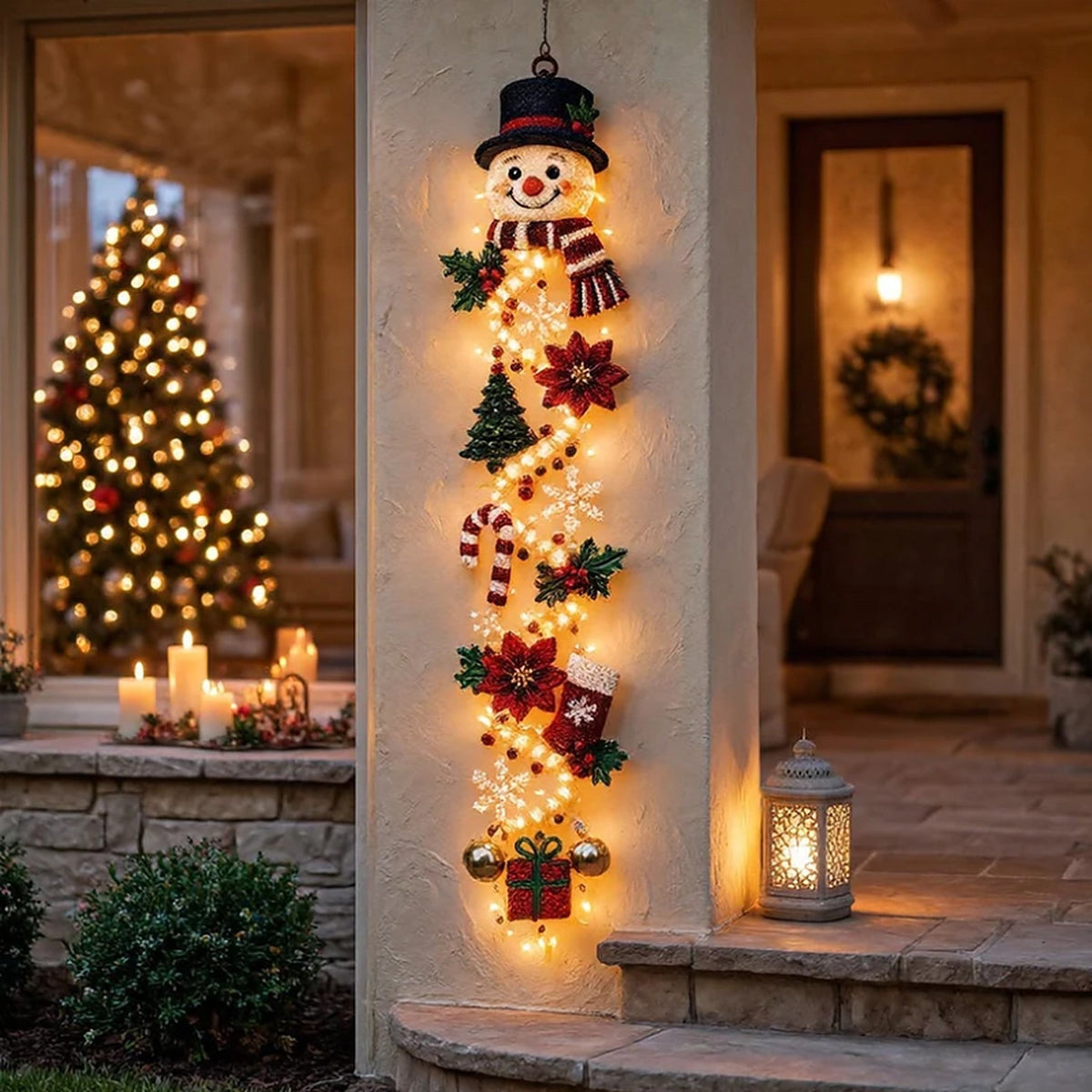 Christmas Decoration - Lighted Door Hanger with Warm LED Glow