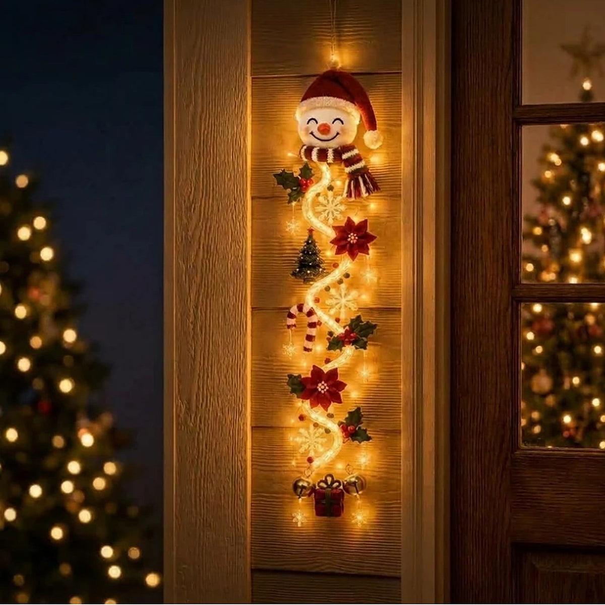 Christmas Decoration - Lighted Door Hanger with Warm LED Glow