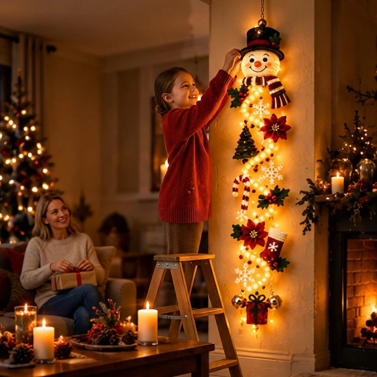 Christmas Decoration - Lighted Door Hanger with Warm LED Glow