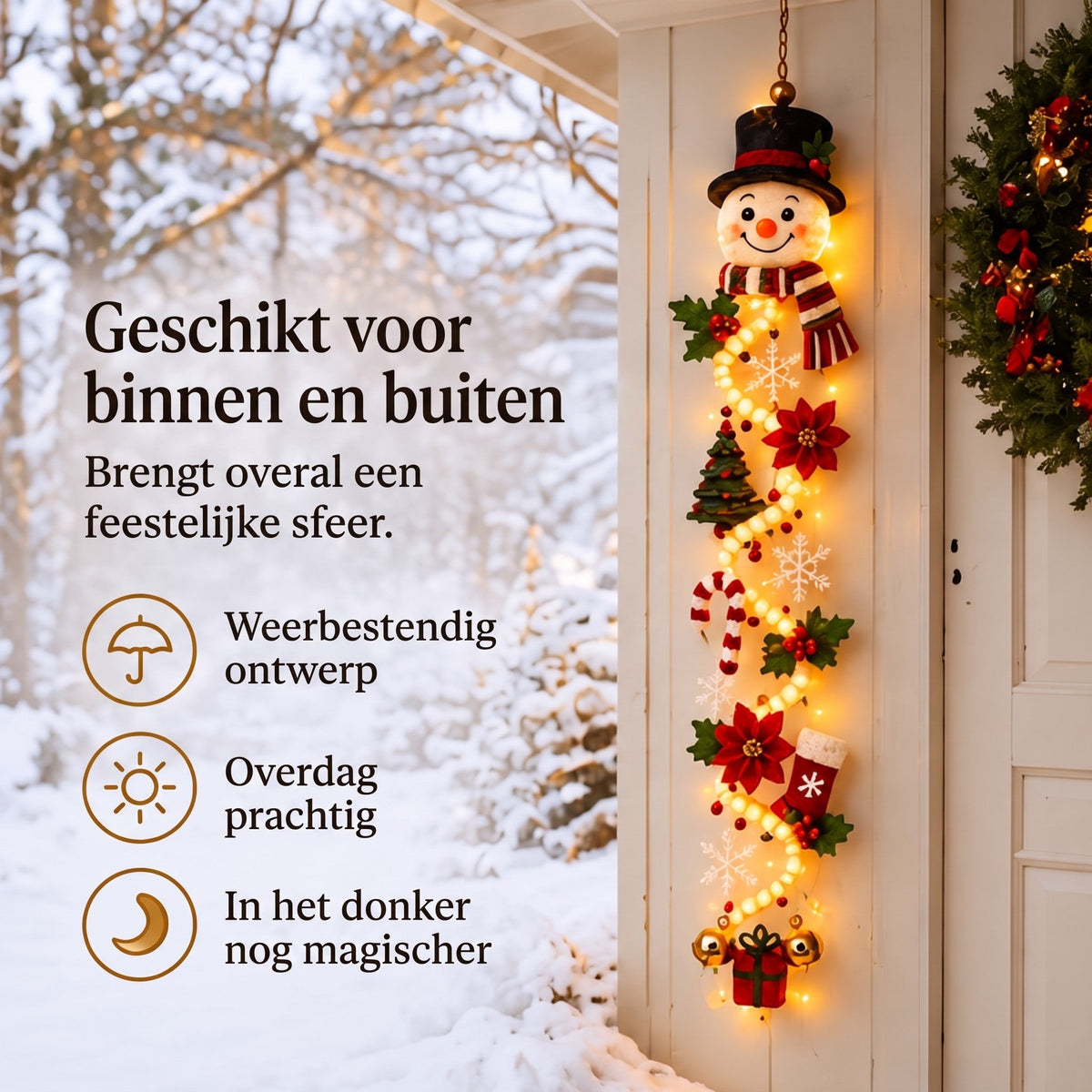 Christmas Decoration - Lighted Door Hanger with Warm LED Glow