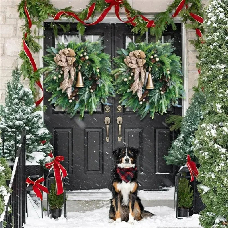 Christmas Door Wreath with Pine Cones and Jute Bow