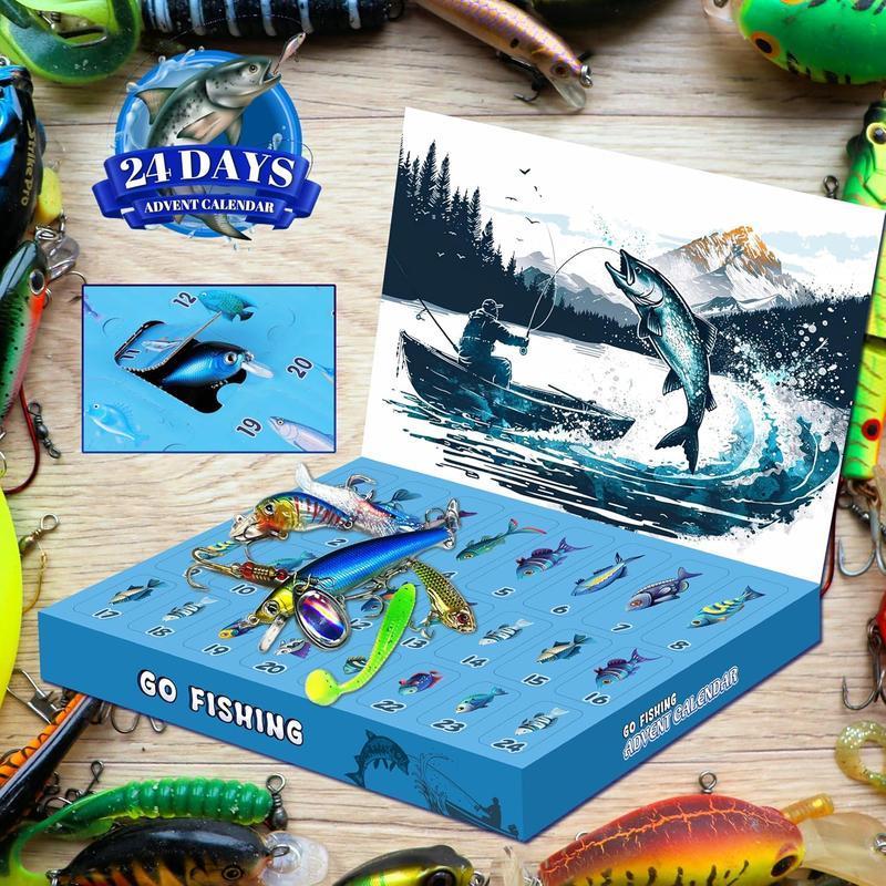 Christmas Fishing Lure Advent Calendar Blind Box Set with Minnows, Poppers, and Spoons