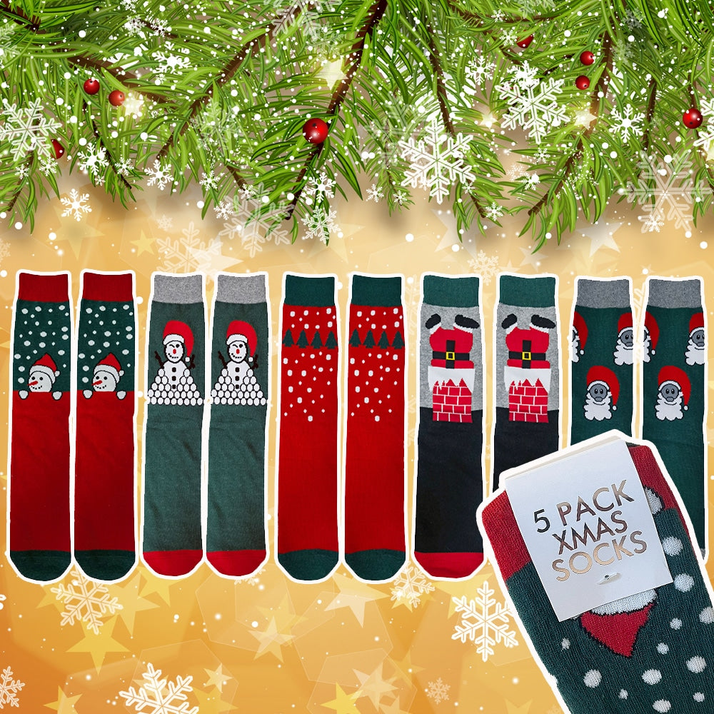 Christmas Socks 5 Pairs in Various Patterns and Colours