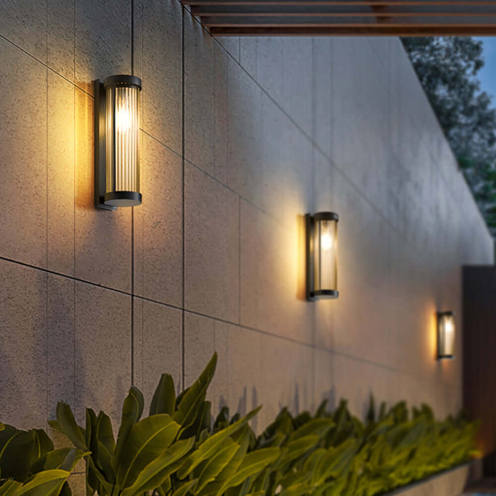 Cylindrical Metal & Glass Outdoor Solar Lamp