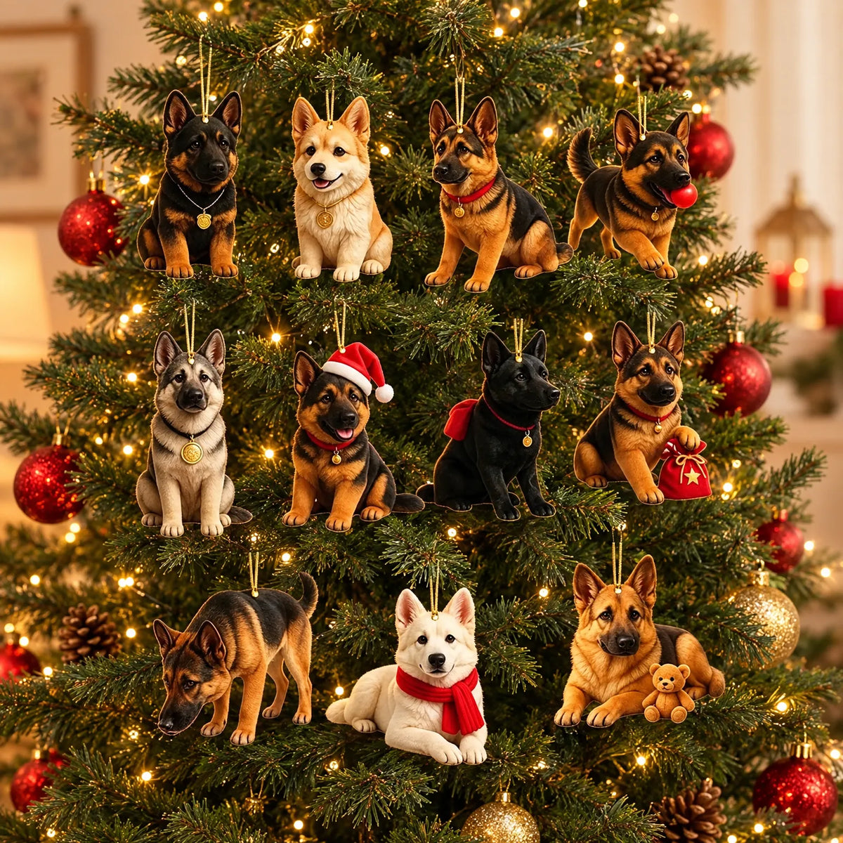 Dog Advent Calendar for Dog Lovers – 24 Acrylic German Shepherd Ornaments for Christmas Tree Decoration, Holiday Calendar