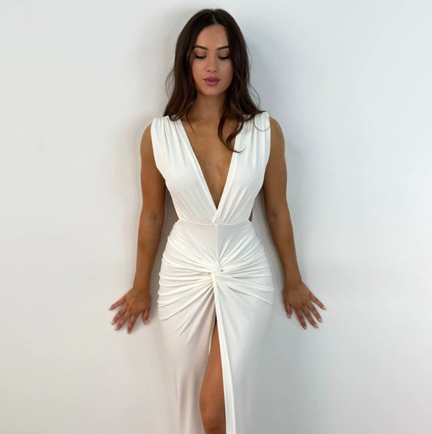 Elegant Plunge Ruched Dress