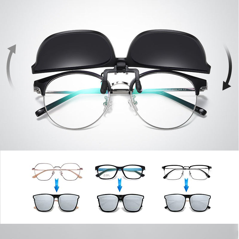 Flip-Up Polarized UV400 Clip-On Sunglasses for Prescription Glasses