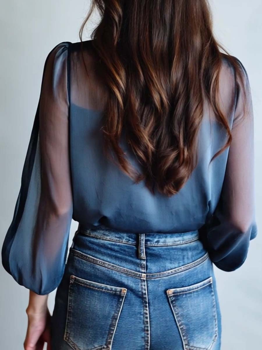 Floral Button-Up Blouse with Balloon Sleeves