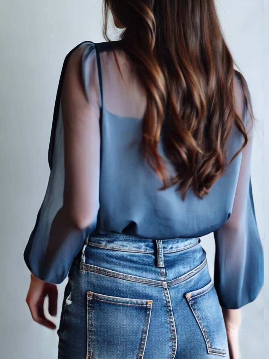 Floral Button-Up Blouse with Balloon Sleeves