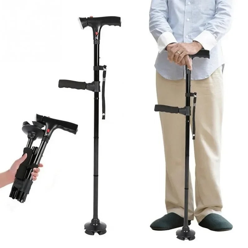 Folding Walking Cane with Dual Handles, Alarm and Light
