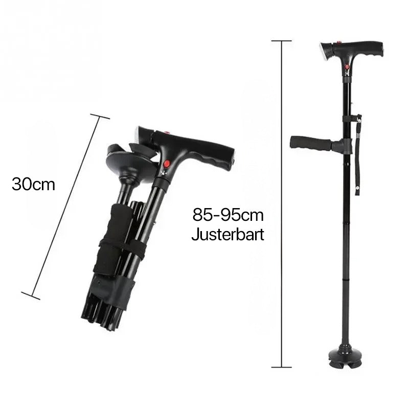 Folding Walking Cane with Dual Handles, Alarm and Light