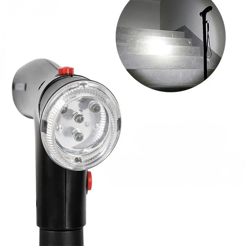Folding Walking Cane with Dual Handles, Alarm and Light