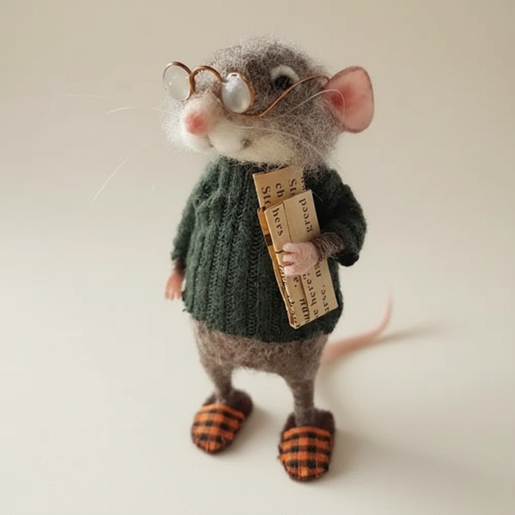 Handmade Felted Wool Mouse Holiday Ornament Decoration