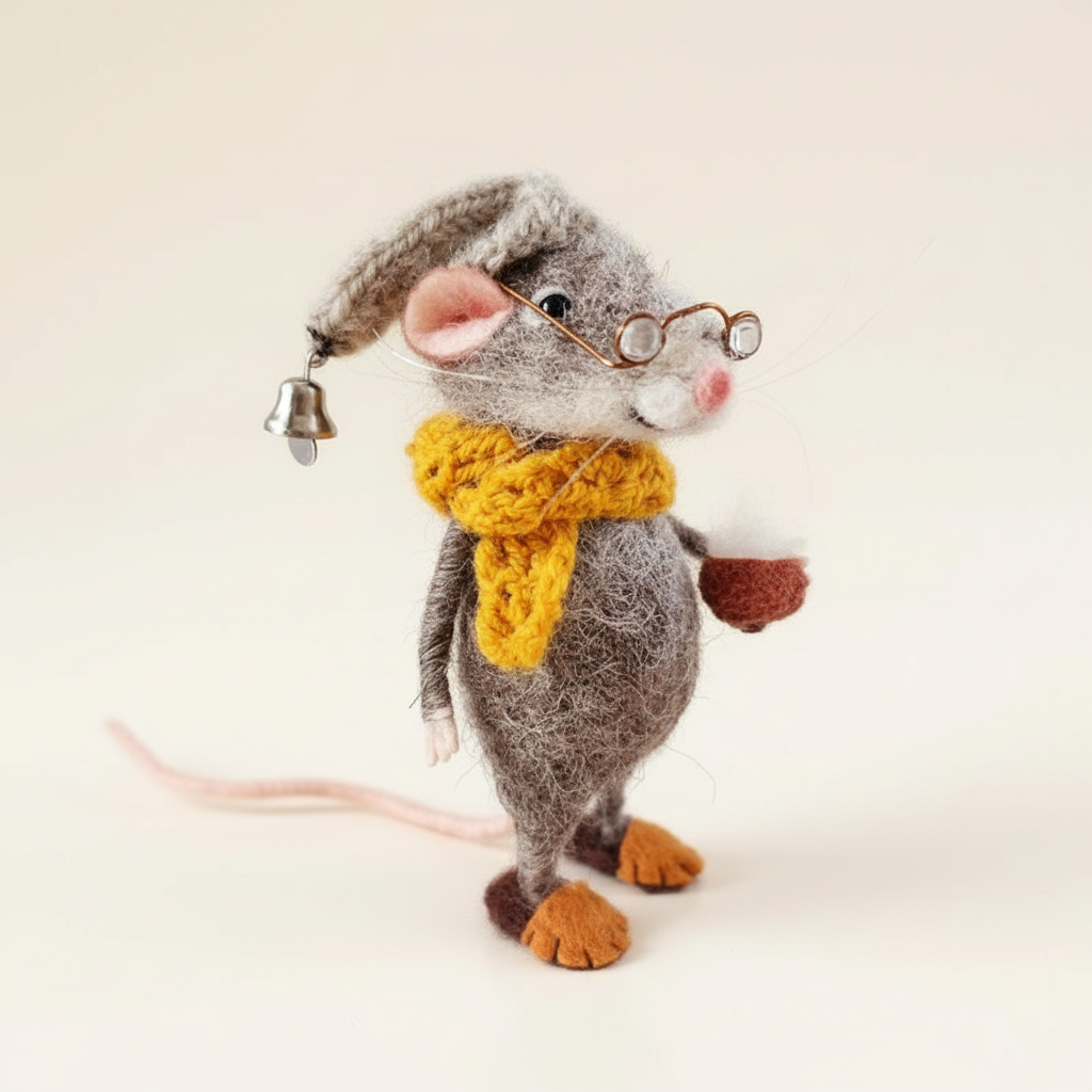 Handmade Felted Wool Mouse Holiday Ornament Decoration