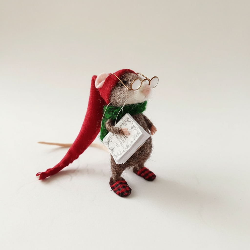 Handmade Felted Wool Mouse Holiday Ornament Decoration