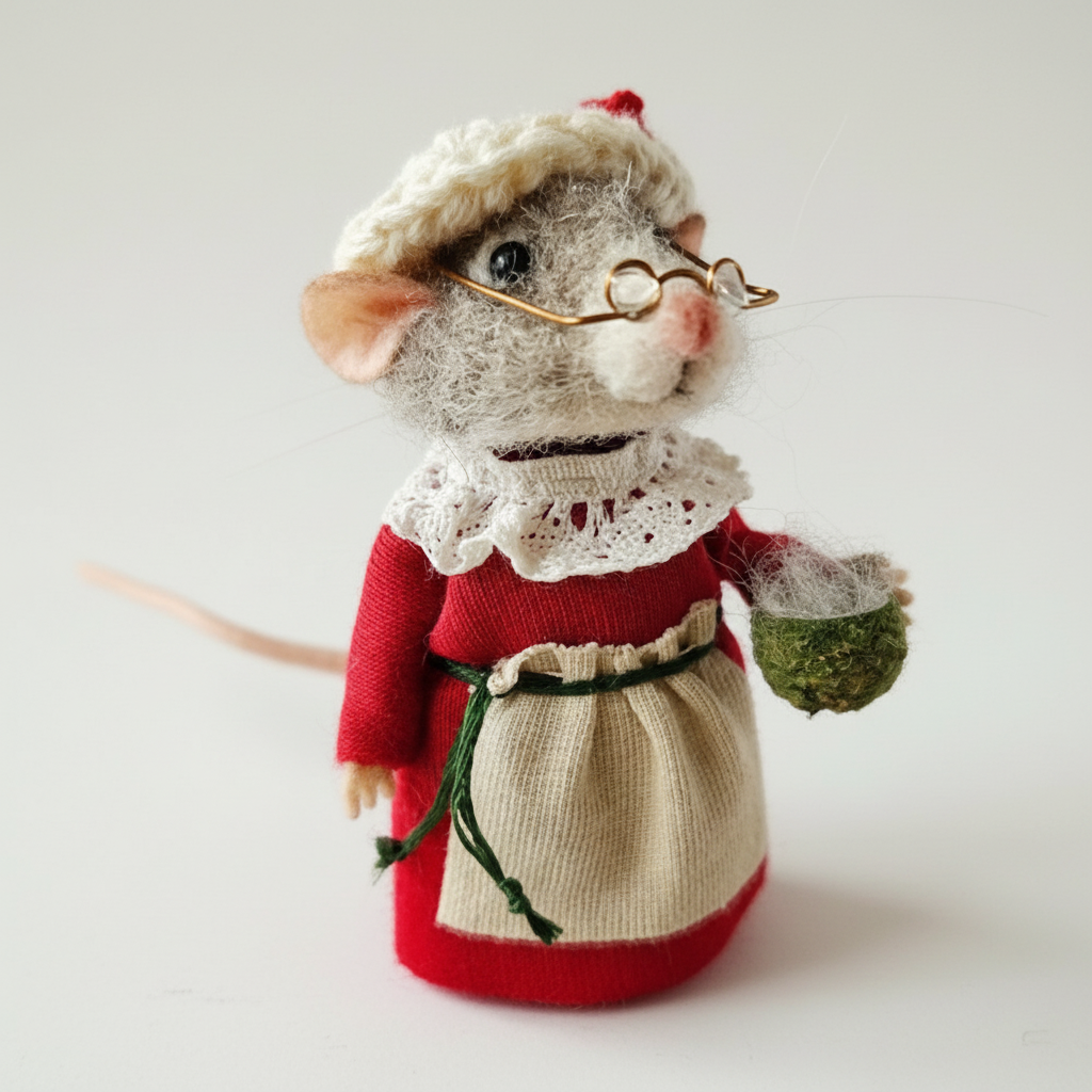 Handmade Felted Wool Mouse Holiday Ornament Decoration
