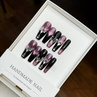 Handmade Press-On Nail Art Set with Gemstone Accents