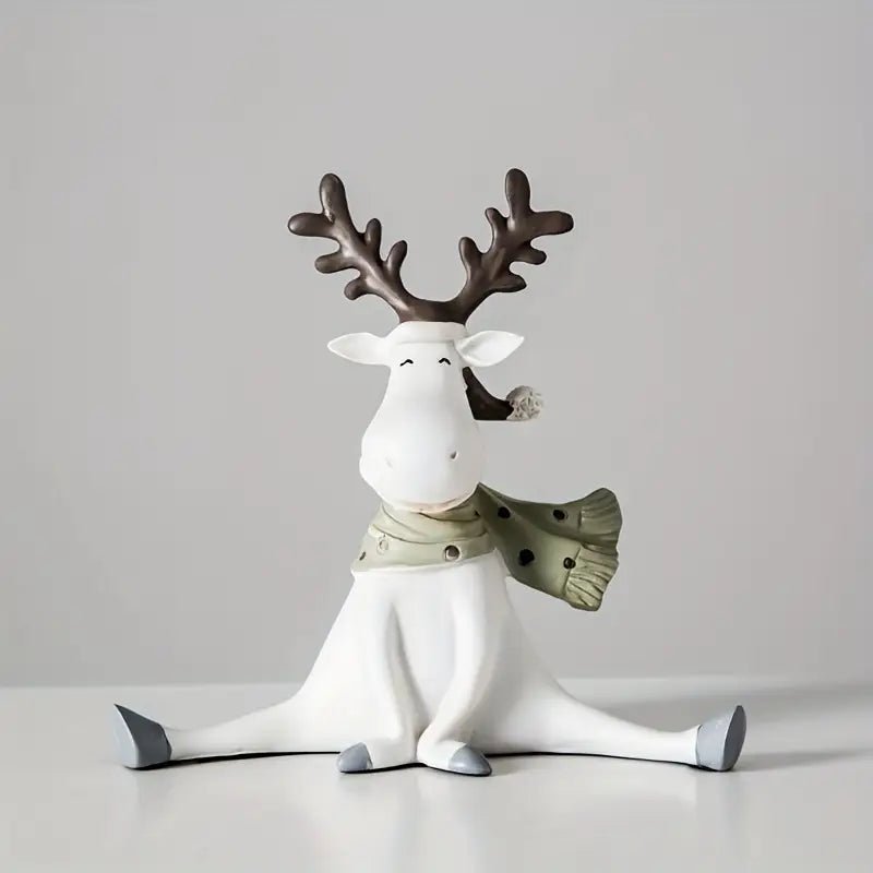 Handmade Reindeer Figurine with Scarf for Festive Christmas Decoration